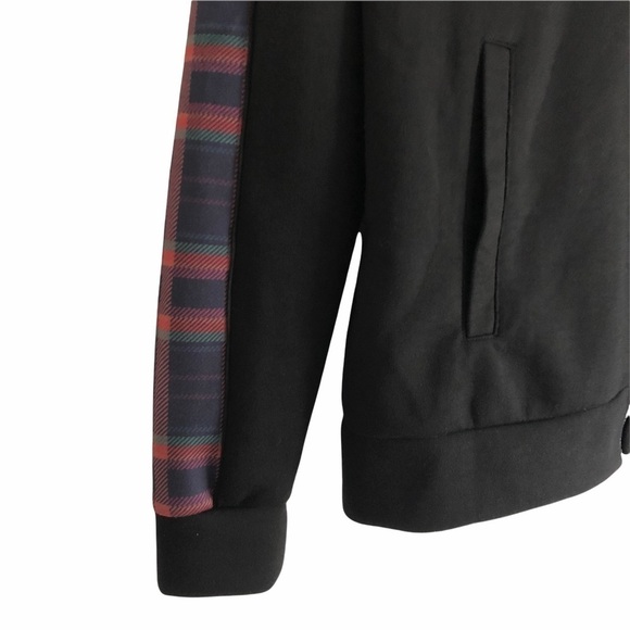 TOPMAN Black Bomber Plaid Panel Zip Front Jacket Unisex XS - Picture 8 of 11